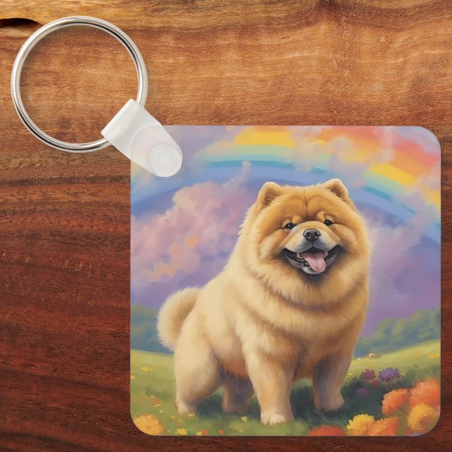 Chow Chow Memorial Custom Dog Name Rainbow Bridge Keychain (Front)