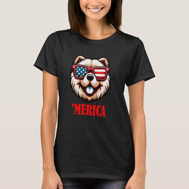 Chow Chow Merica 4th of July US Flag T-Shirt (Front)