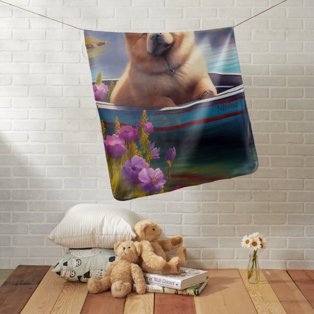 Chow Chow on a Paddle: A Scenic Adventure Baby Blanket (In Situ)