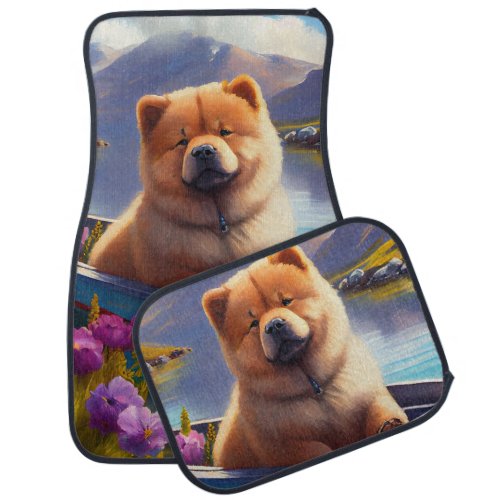 Chow Chow on a Paddle A Scenic Adventure Car Floor Mat