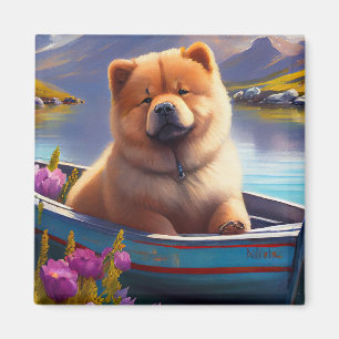 Chow Chow on a Paddle: A Scenic Adventure Magnet