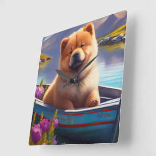 Chow Chow on a Paddle: A Scenic Adventure Square Wall Clock