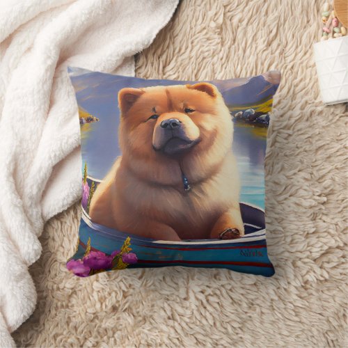 Chow Chow on a Paddle A Scenic Adventure Throw Pillow