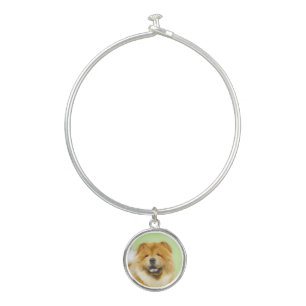 Chow Chow Painting - Cute Original Dog Art Bangle Bracelet