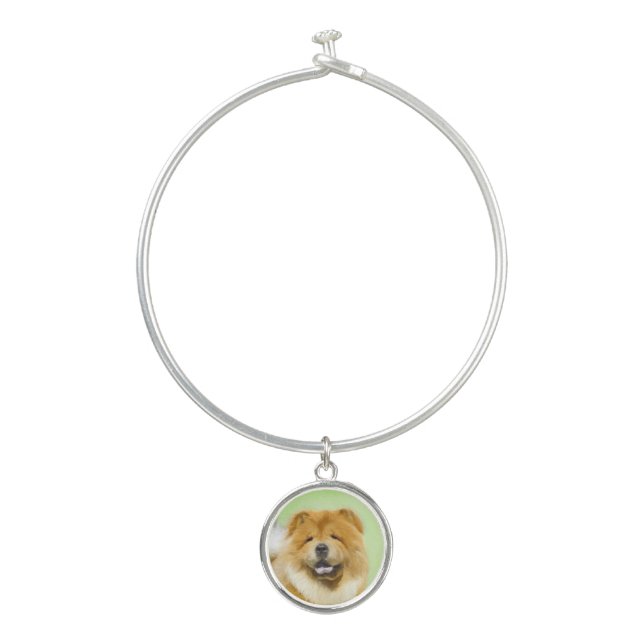Chow Chow Painting - Cute Original Dog Art Bangle Bracelet (Front)
