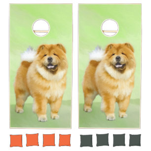 Chow Chow Painting - Cute Original Dog Art Cornhole Set