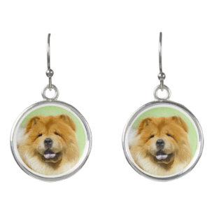 Chow Chow Painting - Cute Original Dog Art Earrings