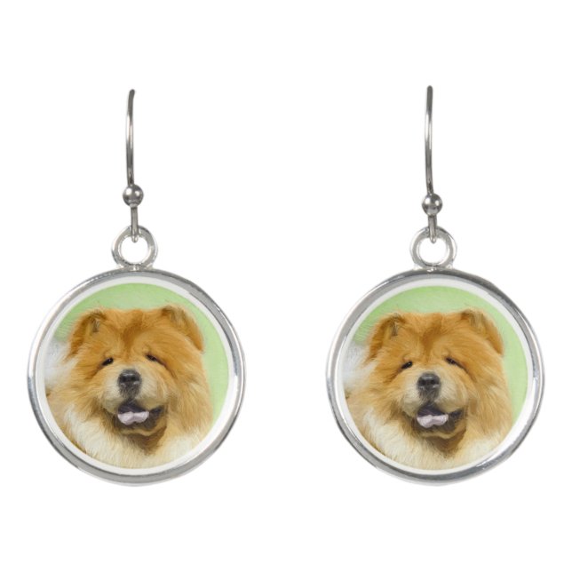Chow Chow Painting - Cute Original Dog Art Earrings (Front)