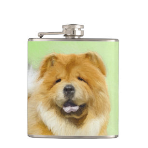 Chow Chow Painting - Cute Original Dog Art Flask