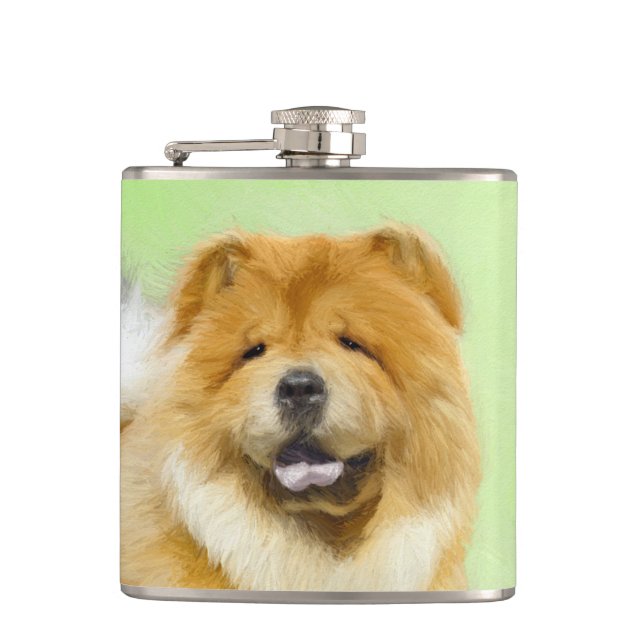 Chow Chow Painting - Cute Original Dog Art Flask (Front)
