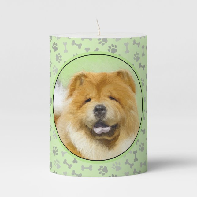 Chow Chow Painting - Cute Original Dog Art Pillar Candle (Front)