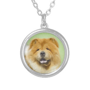 Chow Chow Painting - Cute Original Dog Art Silver Plated Necklace