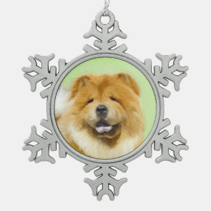 Chow Chow Painting - Cute Original Dog Art Snowflake Pewter Christmas Ornament