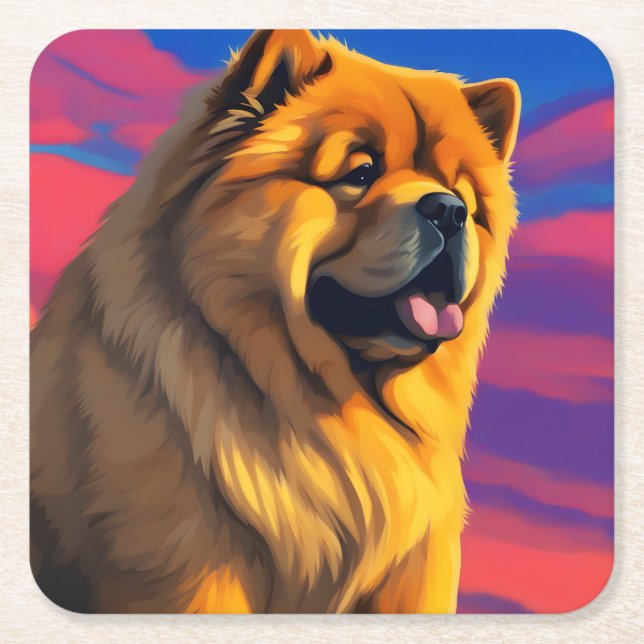 Chow Chow Painting Square Paper Coaster (Front)