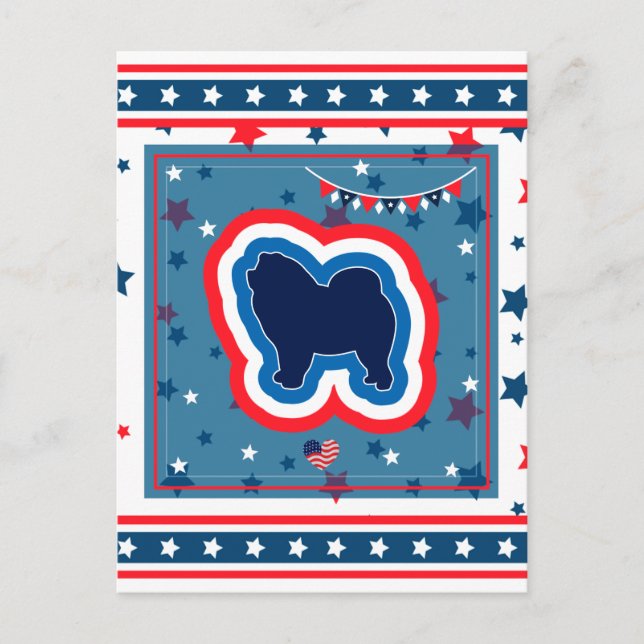 Chow Chow Patriotic Red White And Blue 4th Of July Holiday Postcard (Front)