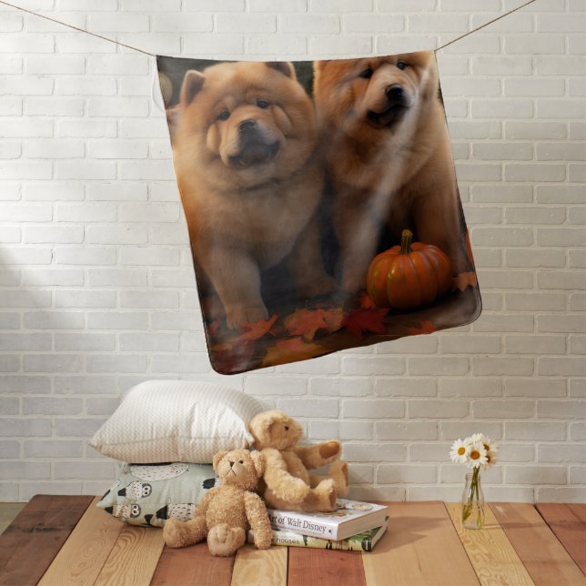 Chow Chow Puppy Autumn Delight Pumpkin Baby Blanket (In Situ)