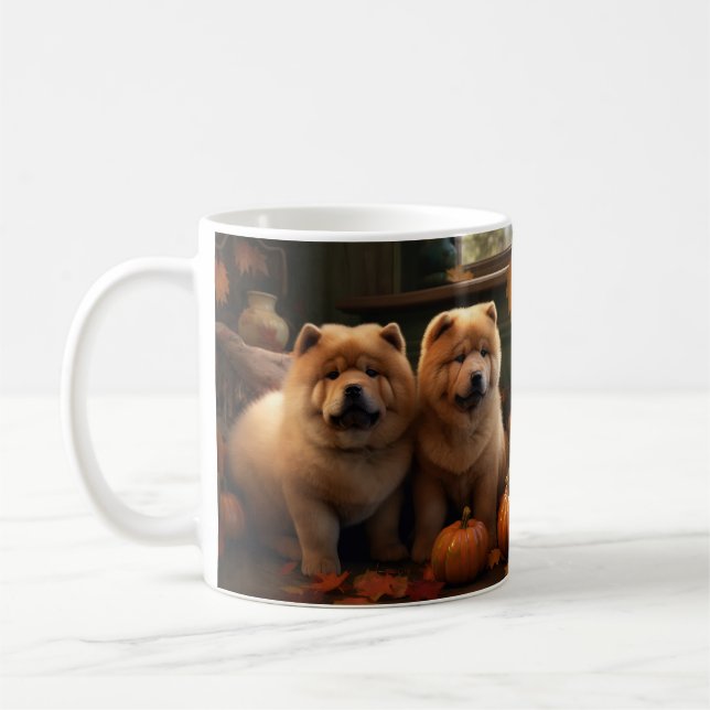 Chow Chow Puppy Autumn Delight Pumpkin Coffee Mug (Left)