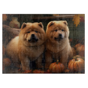 Chow Chow Puppy Autumn Delight Pumpkin Cutting Board