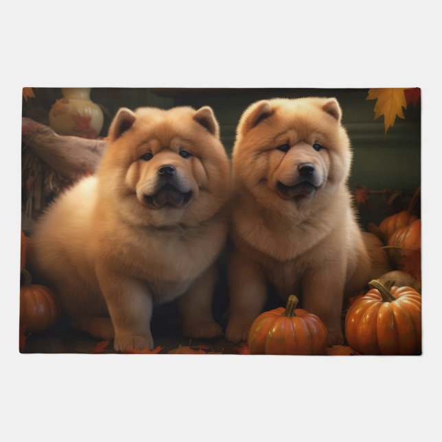 Chow Chow Puppy Autumn Delight Pumpkin Doormat (Front)