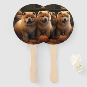 Chow Chow Puppy Autumn Delight Pumpkin Hand Fan