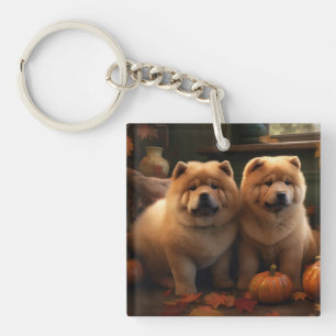 Chow Chow Puppy Autumn Delight Pumpkin Keychain