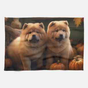 Chow Chow Puppy Autumn Delight Pumpkin Kitchen Towel