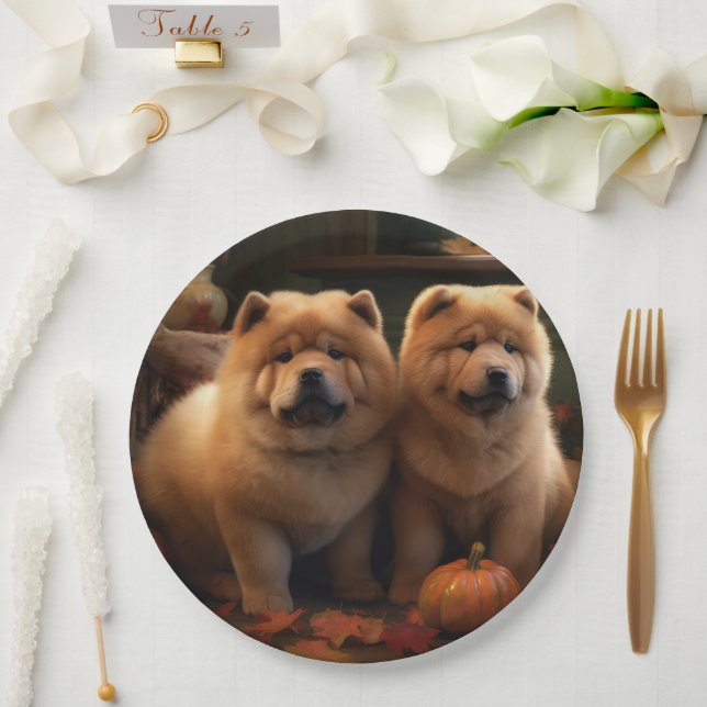 Chow Chow Puppy Autumn Delight Pumpkin Paper Plates (Wedding)