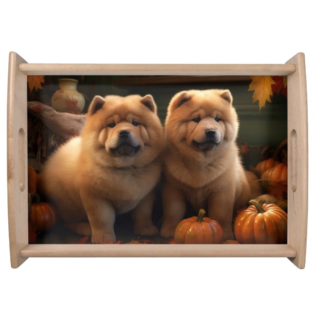 Chow Chow Puppy Autumn Delight Pumpkin Serving Tray (Front)