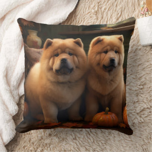 Chow Chow Puppy Autumn Delight Pumpkin Throw Pillow