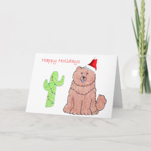Chow Chow Red Cactus Christmas Holiday Card