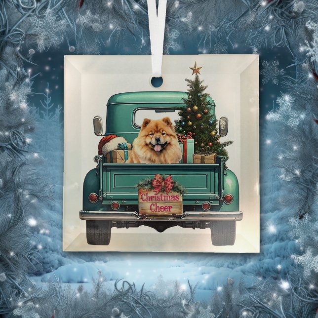 Chow Chow Retro Truck Christmas Glass Ornament (Creator Uploaded)