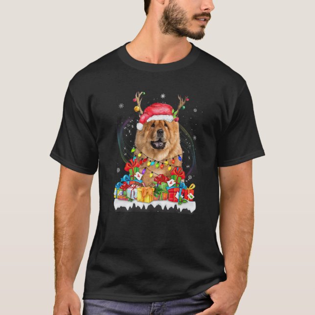 Chow Chow Santa Hat Reindeer Christmas Lights Paja T-Shirt (Front)