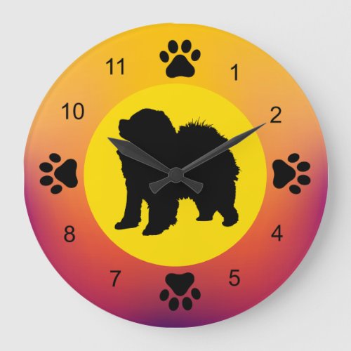  Chow Chow Silhouette Sunset Colors Large Clock