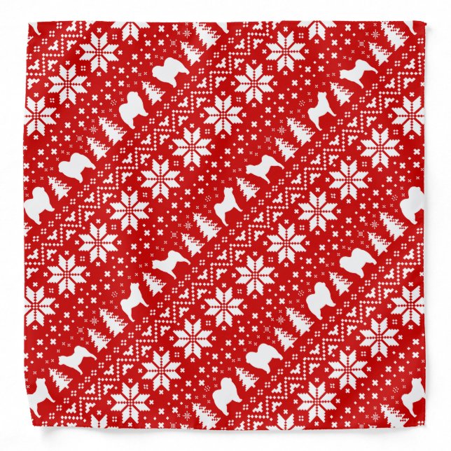 Chow Chow Silhouettes Christmas Pattern Red Bandana (Front)