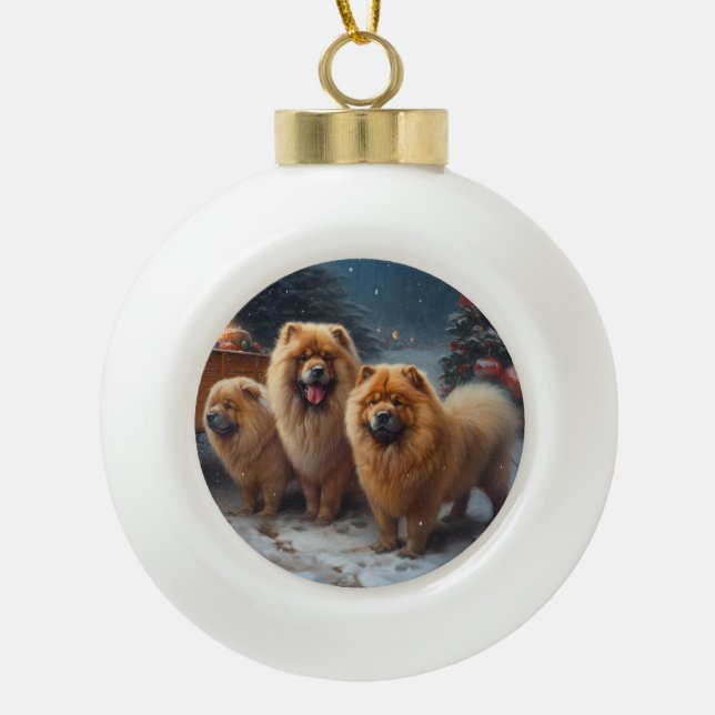 Chow Chow Snowy Sleigh Christmas Decor   Ceramic Ball Christmas Ornament (Front)