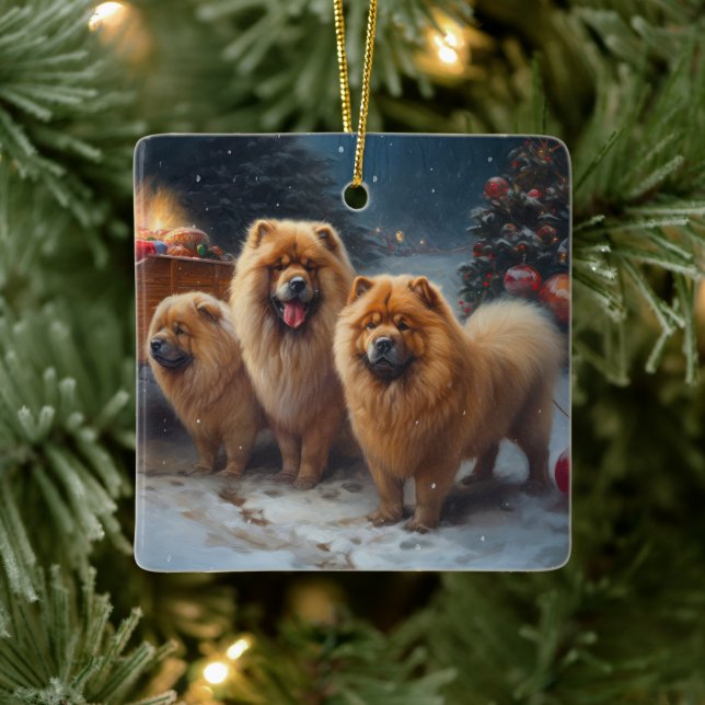 Chow Chow Snowy Sleigh Christmas Decor Ceramic Ornament (Tree)