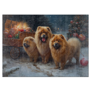 Chow Chow Snowy Sleigh Christmas Decor Cutting Board