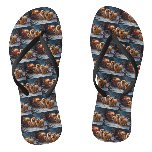 Chow Chow Snowy Sleigh Christmas Decor   Flip Flops (Footbed)