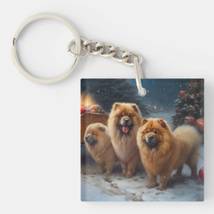 Chow Chow Snowy Sleigh Christmas Decor Keychain