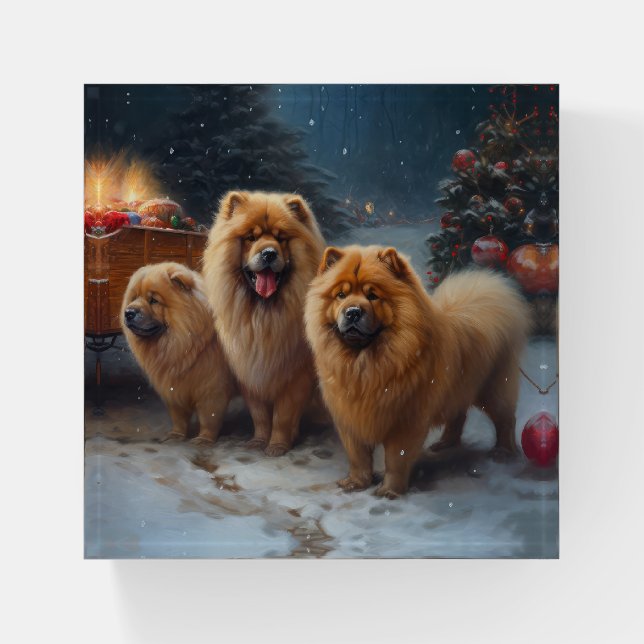 Chow Chow Snowy Sleigh Christmas Decor   Paperweight (Front)