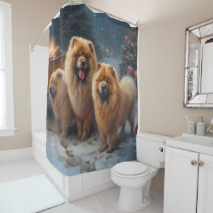Chow Chow Snowy Sleigh Christmas Decor Shower Curtain