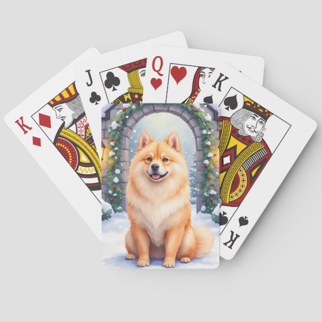 Chow Chow Snowy Stone Courtyard Christmas Art Poker Cards (Back)