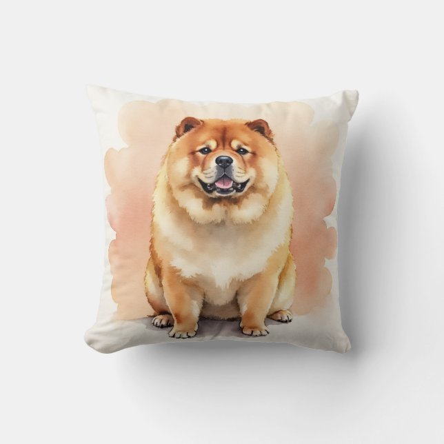 Chow Chow Watercolor Cloud Layer Art Throw Pillow (Front)