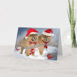 Chow Chow winter scene season greetings cards