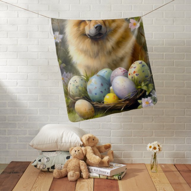 Chow Chow with Easter Eggs Holiday  Baby Blanket (In Situ)