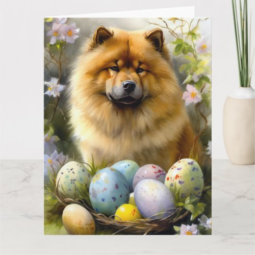 Chow Chow with Easter Eggs Holiday  Card