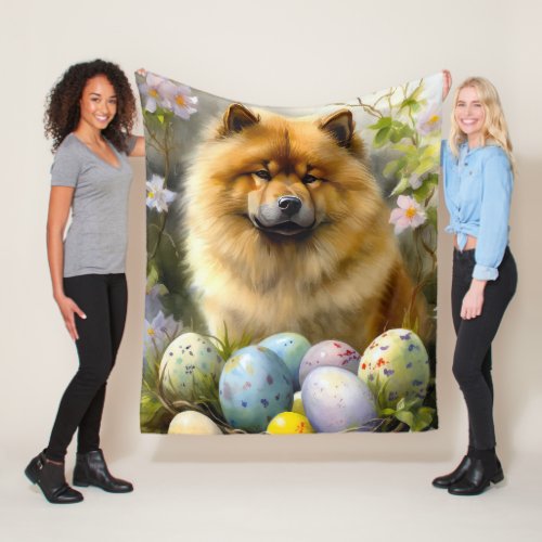 Chow Chow with Easter Eggs Holiday  Fleece Blanket