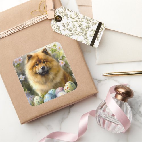 Chow Chow with Easter Eggs Holiday  Square Sticker