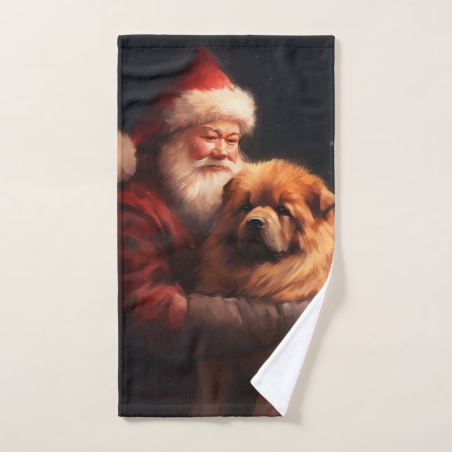 Chow Chow With Santa Claus Festive Christmas  Bath Towel Set (Hand Towel)