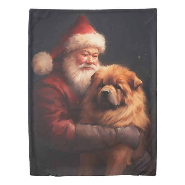 Chow Chow With Santa Claus Festive Christmas  Duvet Cover (Front)